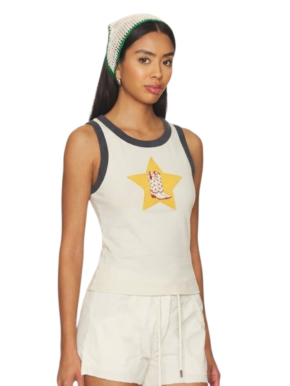 Daydreamer Star Cowgirl Boots Tank Cream Western Ringer Rodeo S NWT